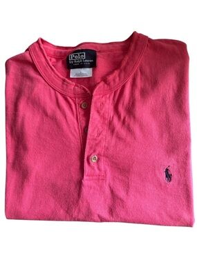 VINTAGE POLO RALPH LAUREN CORAL HENLEY Y2K USA MADE PONY LOGO MEN’S SIZE LARGE
